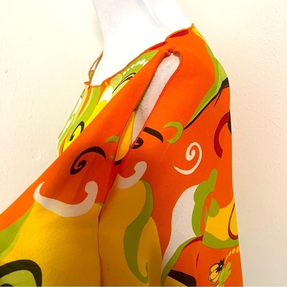 Anthropologie VENESSA XL Abstract Colorful Paisley Cut Shoulder Bell Sleeve EUC - Picture 4 of 12